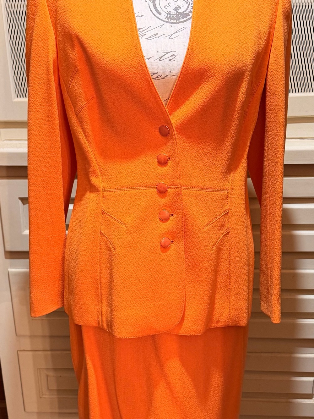 Vintage 1990s Escada Margaretha Ley Tangerine Orange 2-Piece Skirt Suit Set